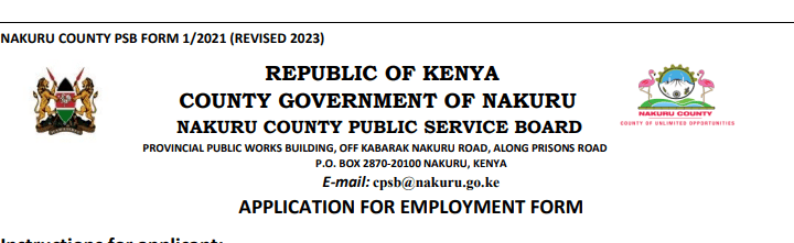 Nakuru County PSB Form