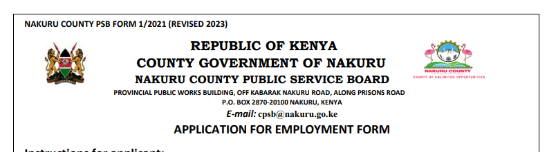 Nakuru County PSB Form