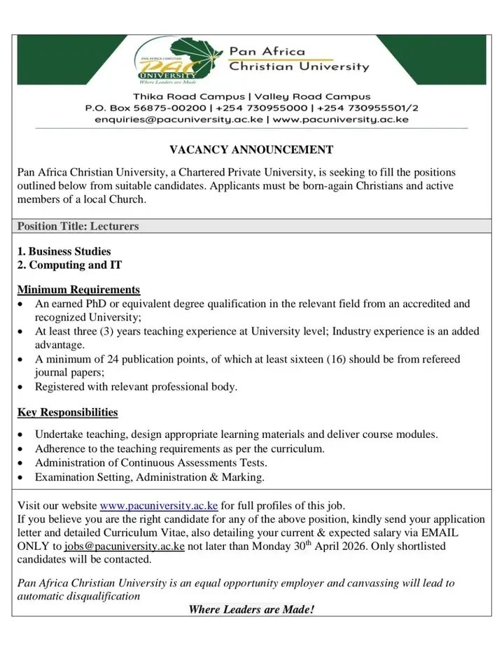 11 Teaching Vacancies Advertised at Kenyan Schools, April 2026 11 Teaching Vacancies Advertised at Kenyan Schools, April 2026