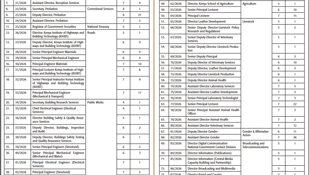 750 + Vacancies advertised at the Kenyan Government