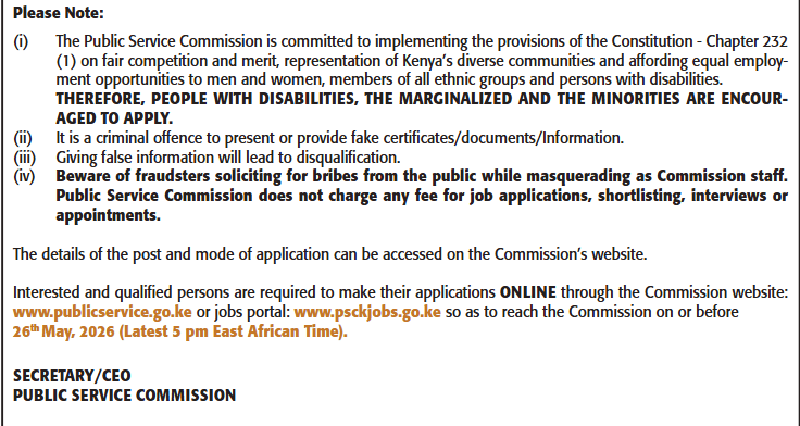 750 + Vacancies advertised at the Kenyan Government