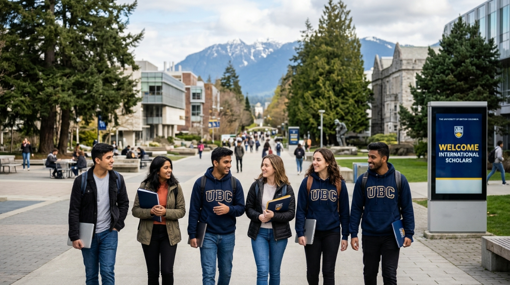 Students walking outside UBC university